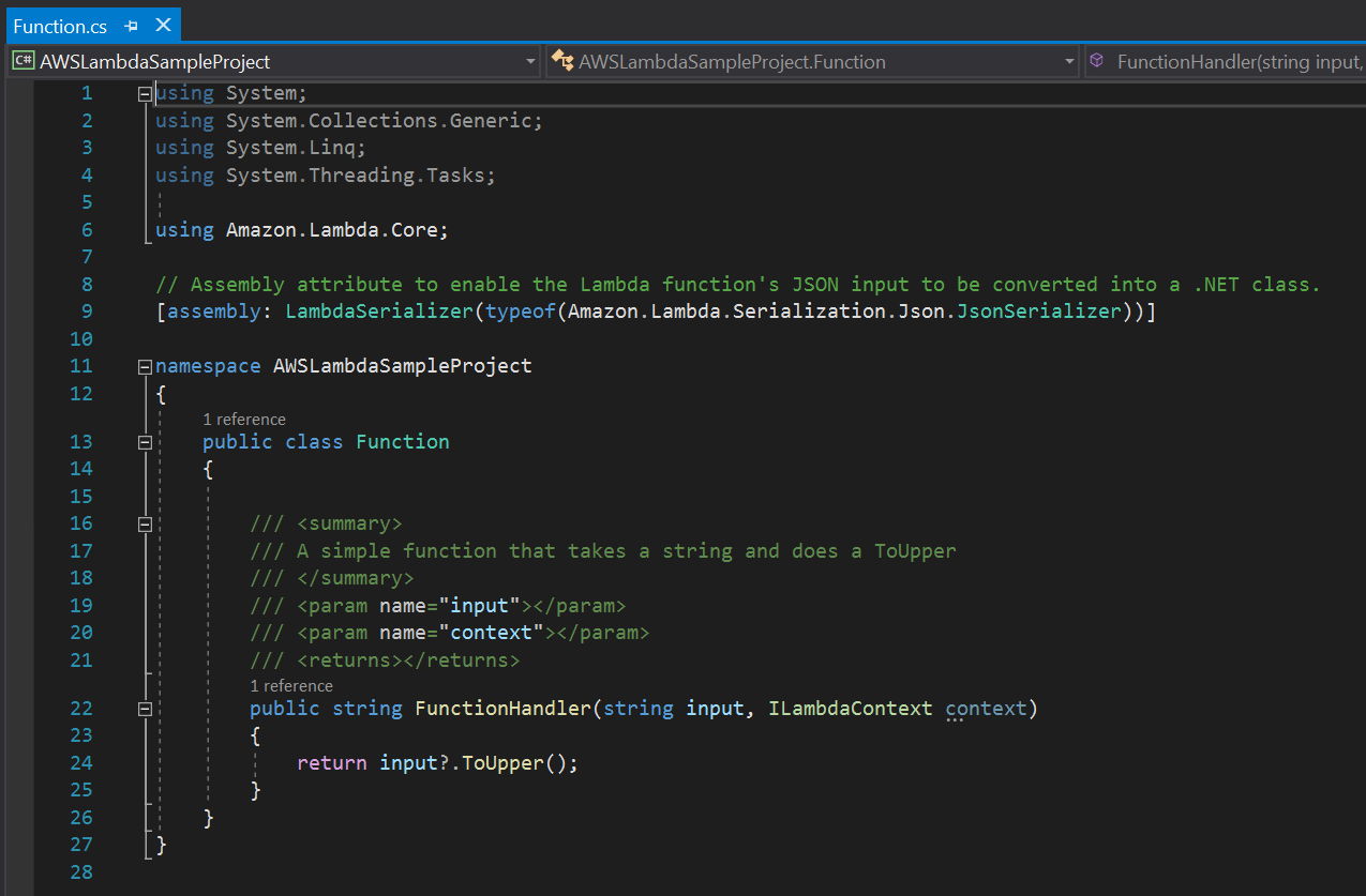 Visual Studio AWS Lambda sample