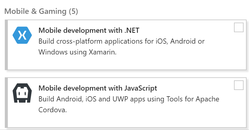 Install the Mobile development with .NET workload
