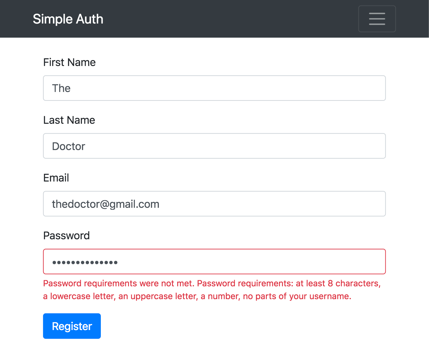 Register With Error