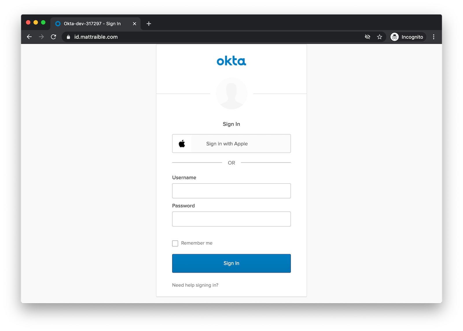 Okta widget with Sign in with Apple