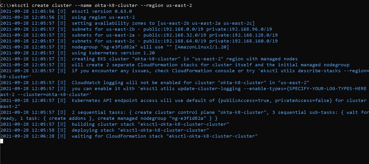 Eksctl create cluster command