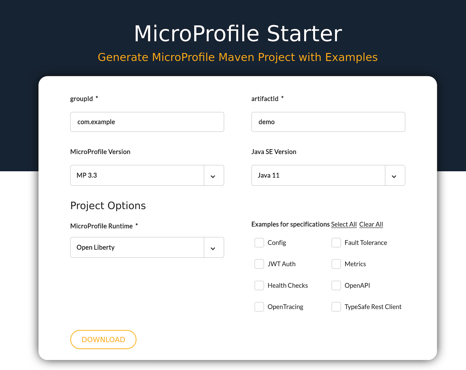 MicroProfile Starter