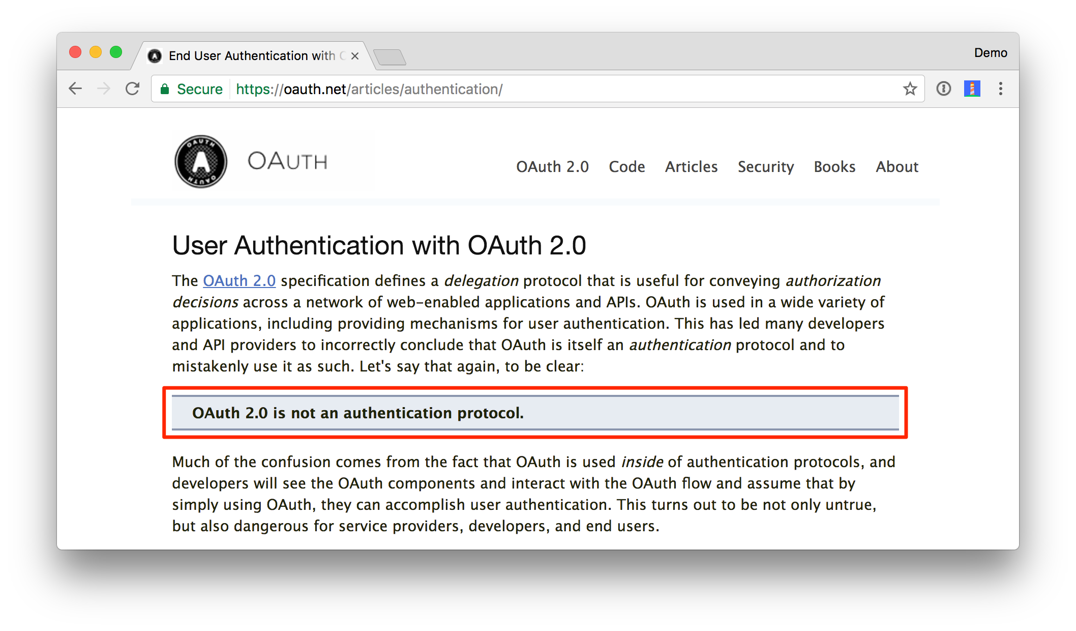 OAuth 2.0 is not an authentication protocol