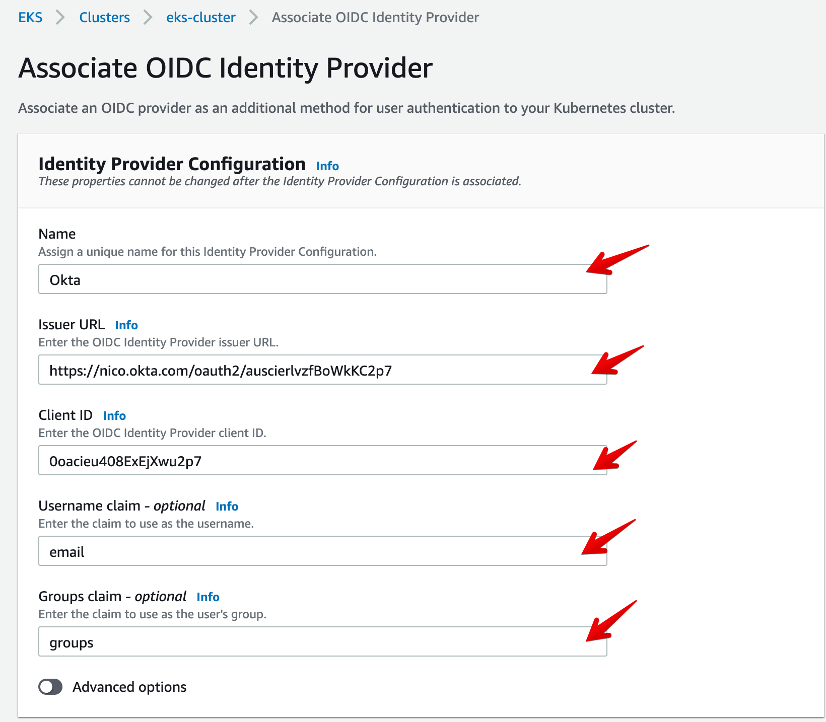 AWS Console - EKS Cluster - Associate OIDC Identity Provider