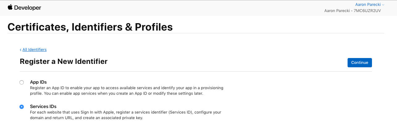 Create a new Services ID