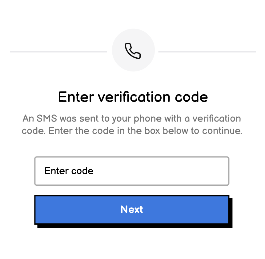 A form with a field for a verification code, a note to find the code in a SMS, and a submit button