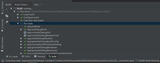 Android gradle build output