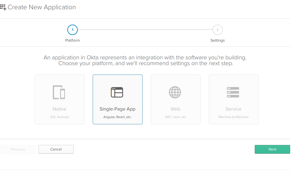 Create application wizard with Single Page App selected.