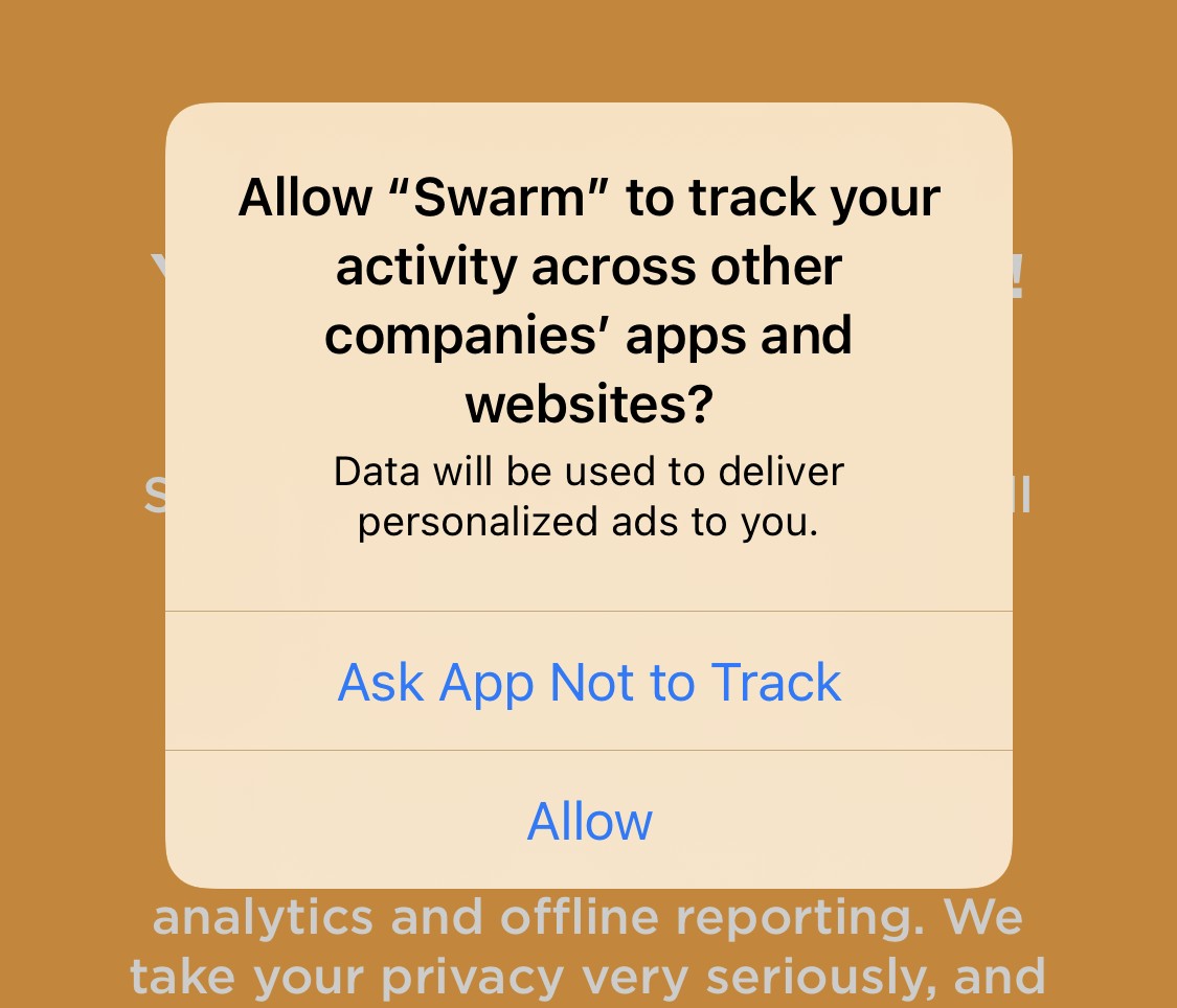 App Tracking prompt in Swarm