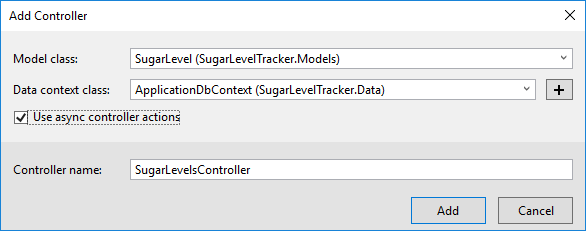 Dialog for settings of scaffolded controller.