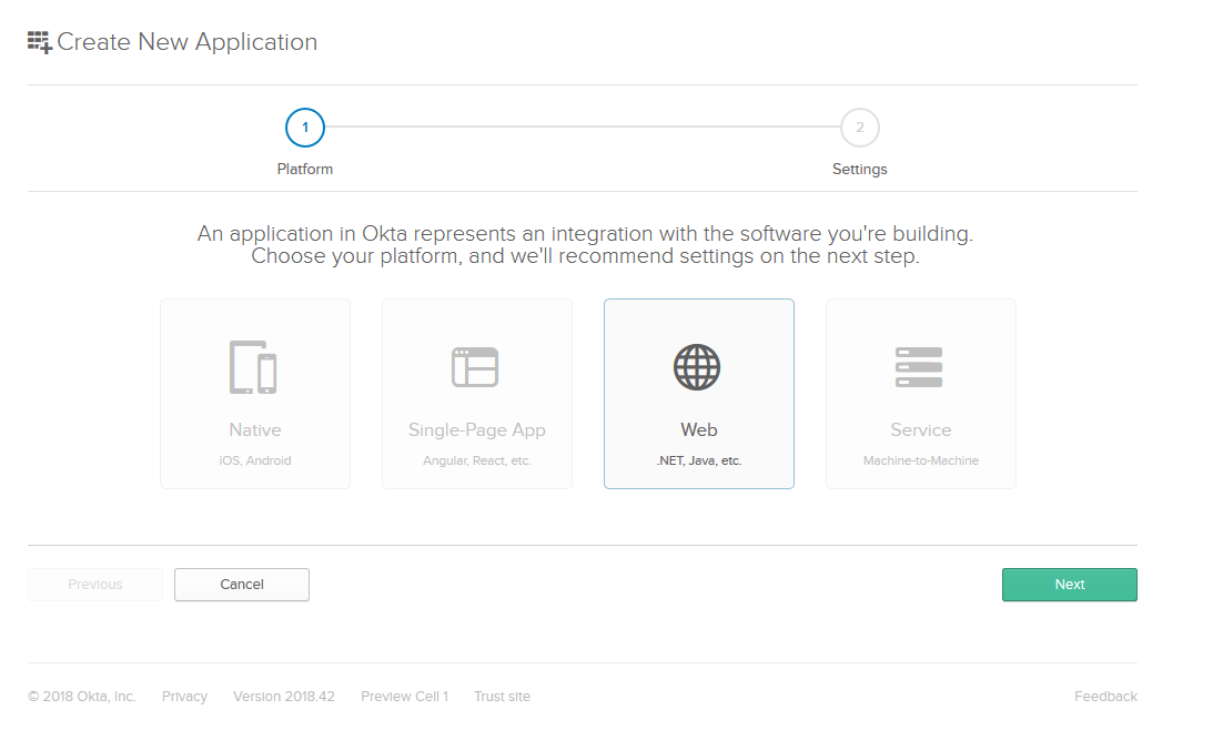 Okta New Web App