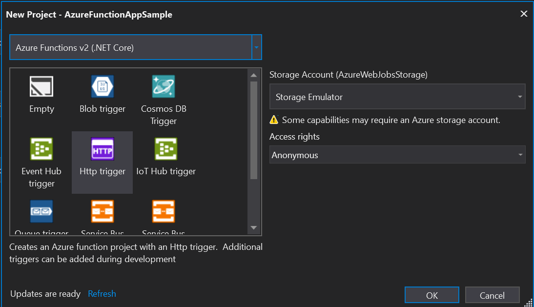 Azure functions http trigger selection