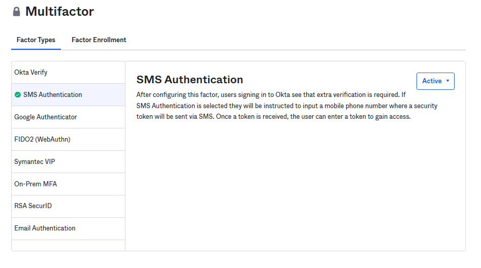 SMS Multifactor page