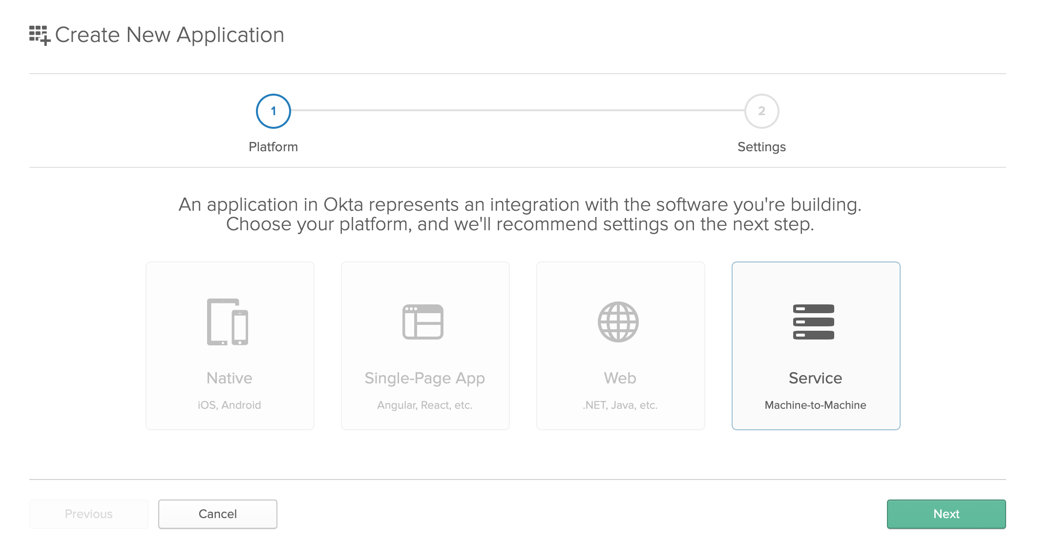 Creating a new service application in Okta
