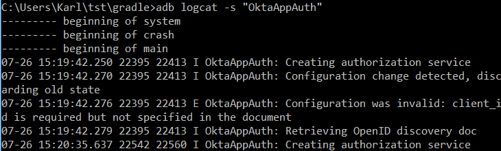 Logcat output