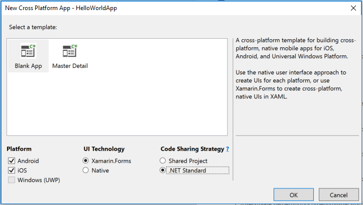 Choose project creation options