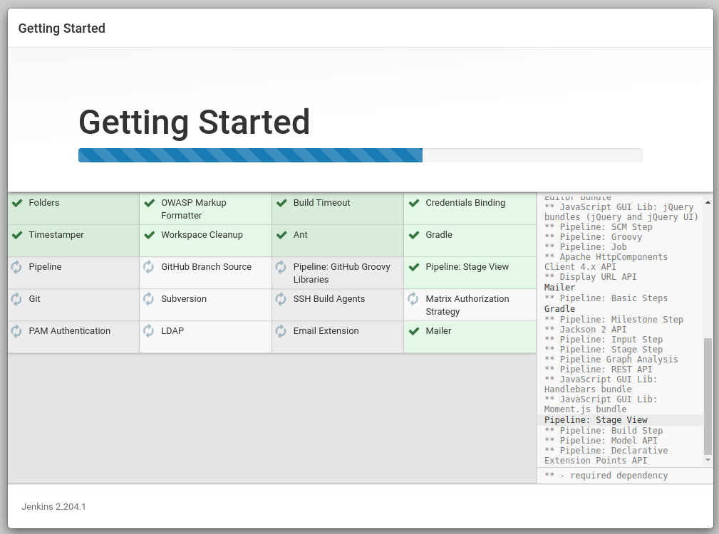 Screenshot of Jenkins install screen