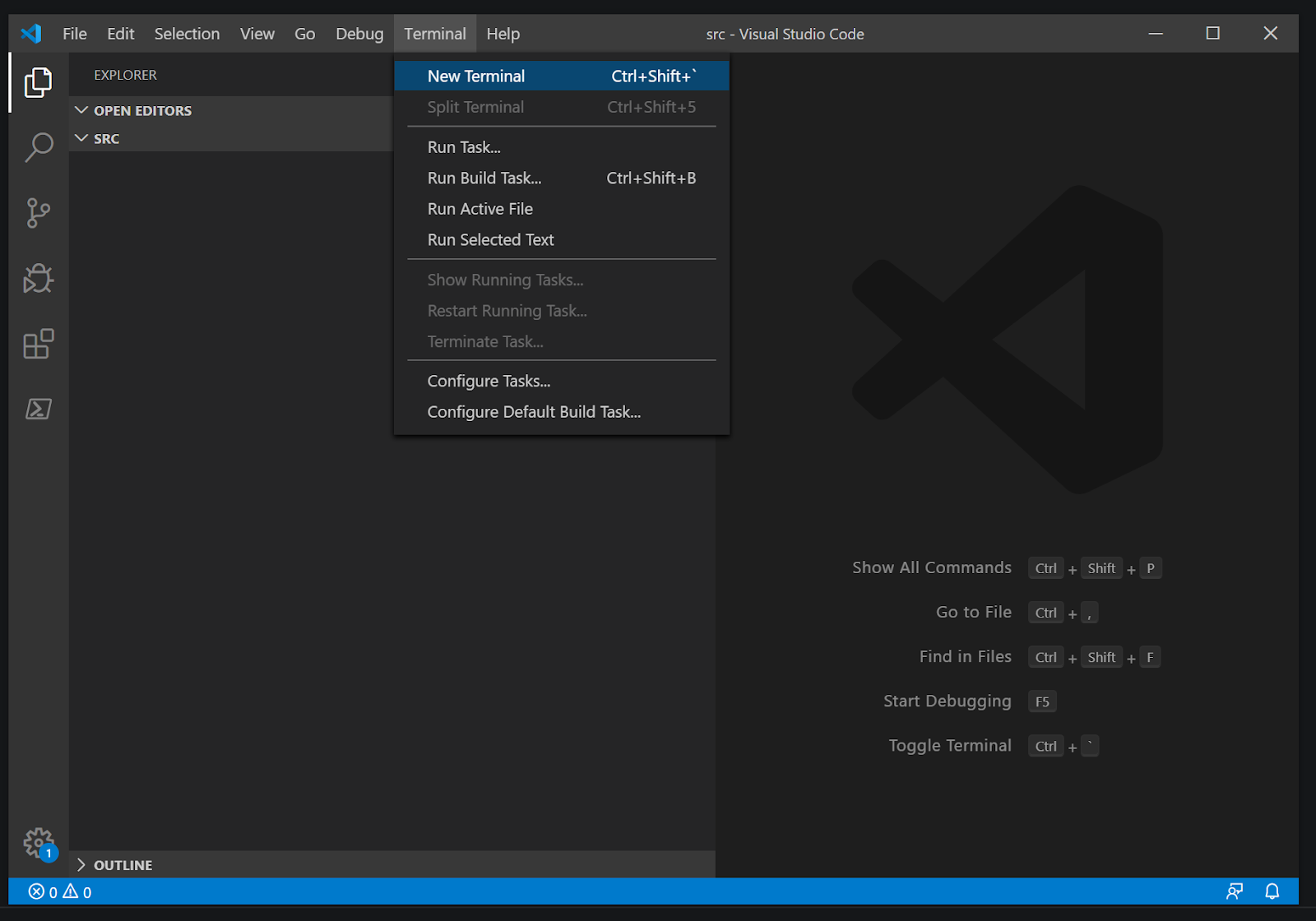 Open new terminal in VS Code