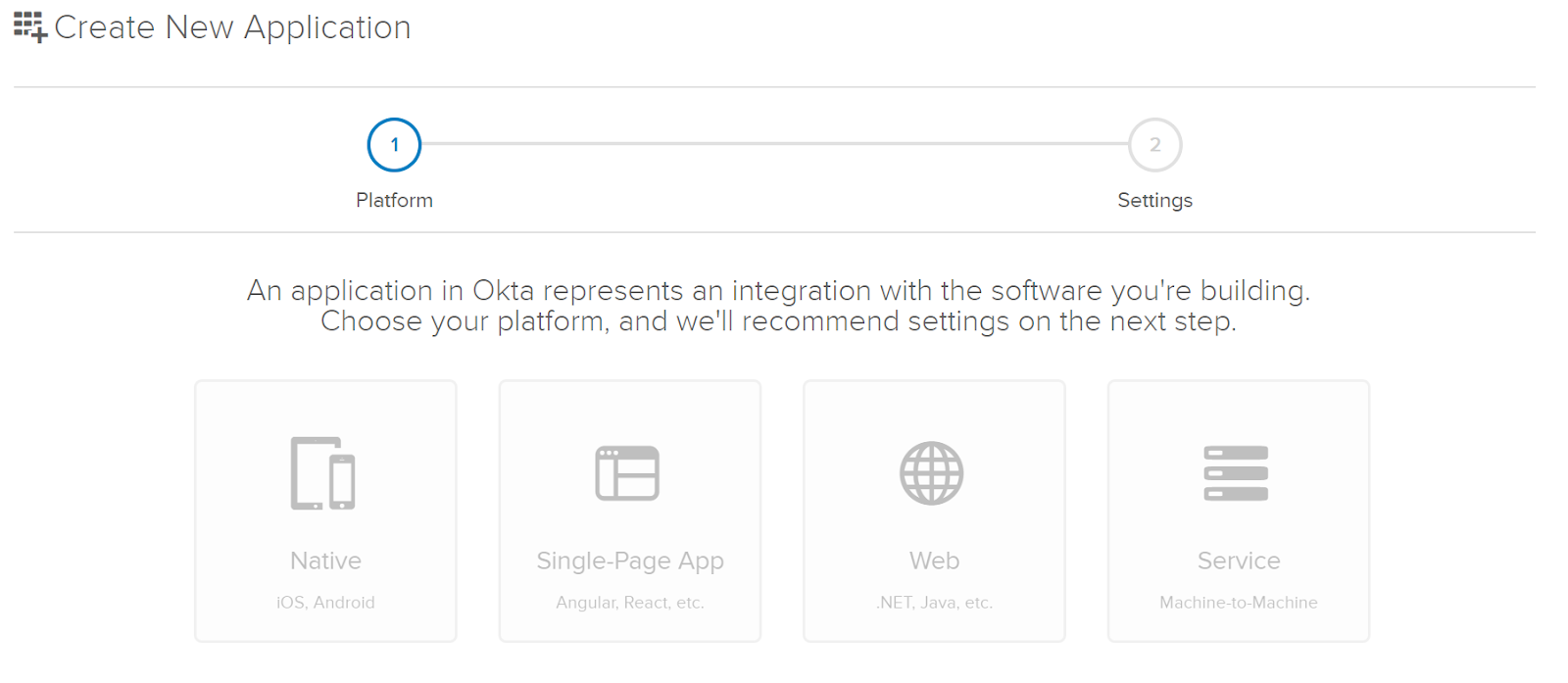 Okta create new app