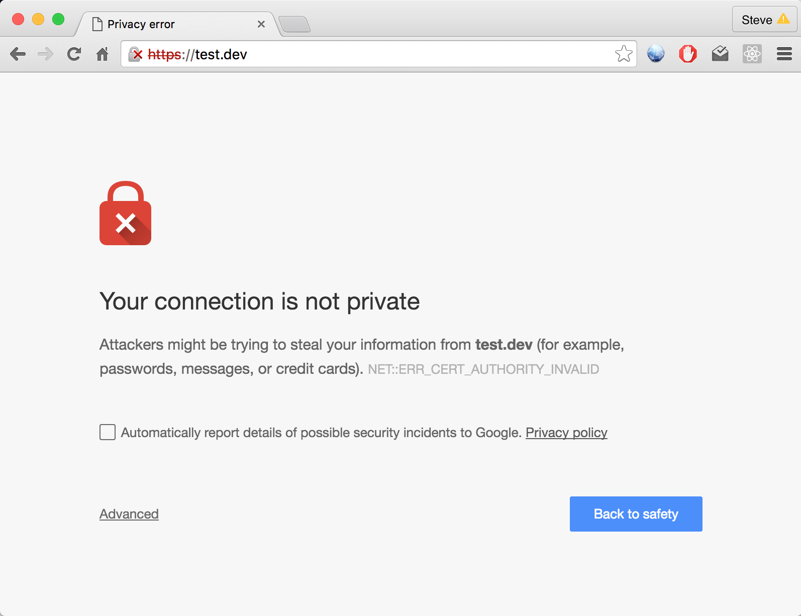 Browser certificate warning screenshot