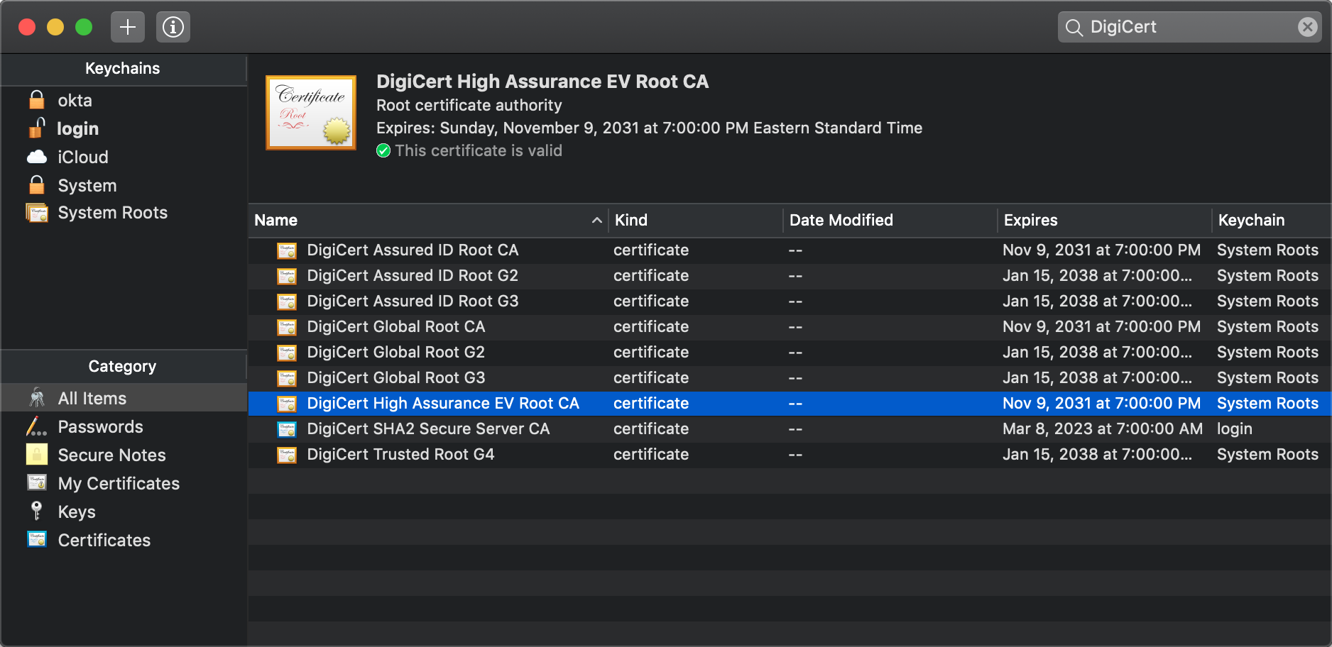Mac OS keytool screenshot