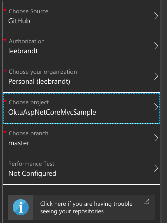 Screenshot of the Azure portal deployment otions.