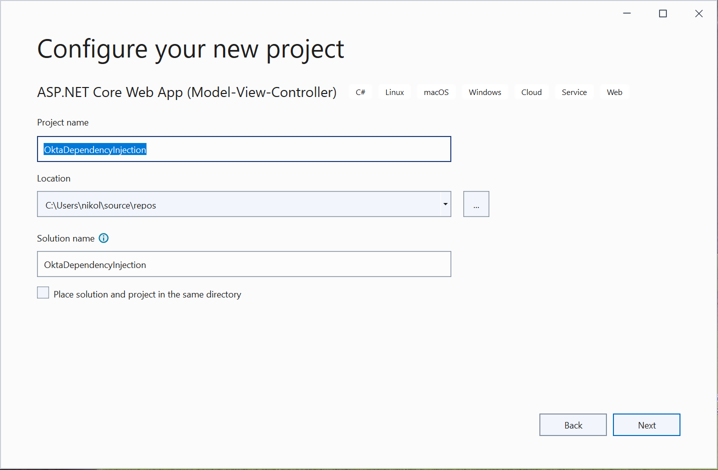 visual studio configure your project dialog