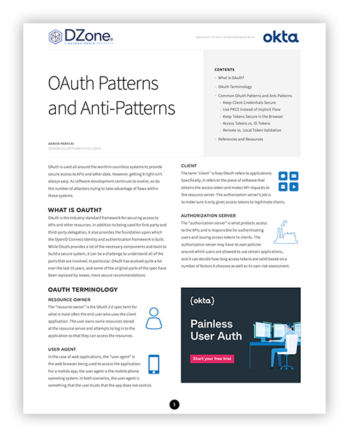 Preview of first page of OAuth refcard