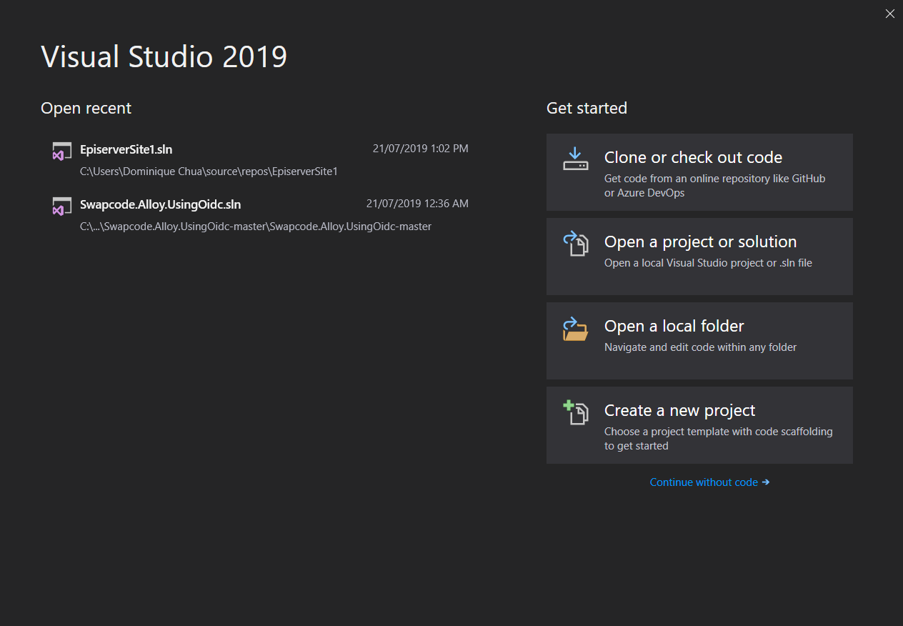 Visual Studio get started