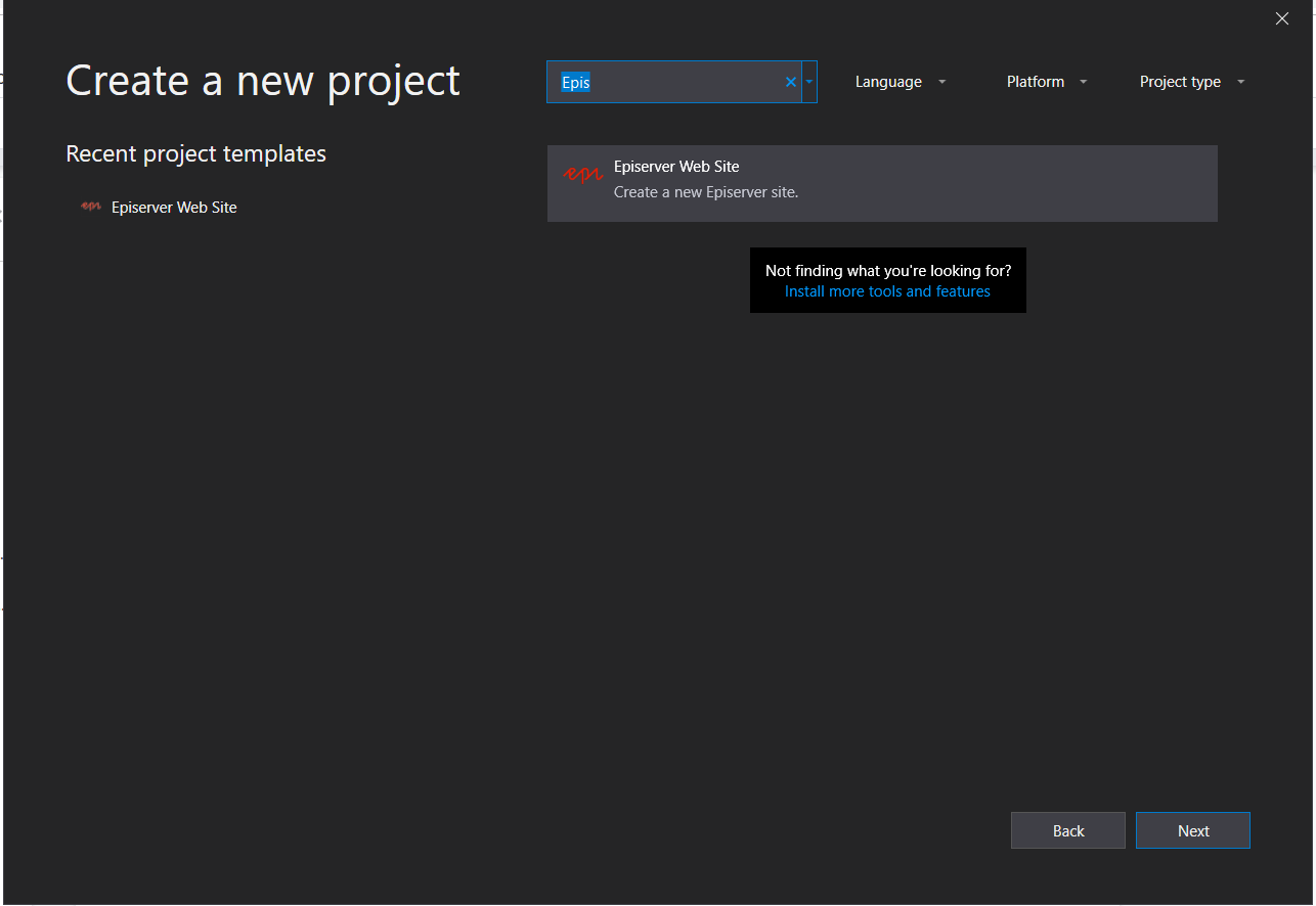 Visual Studio Episerver New Project template