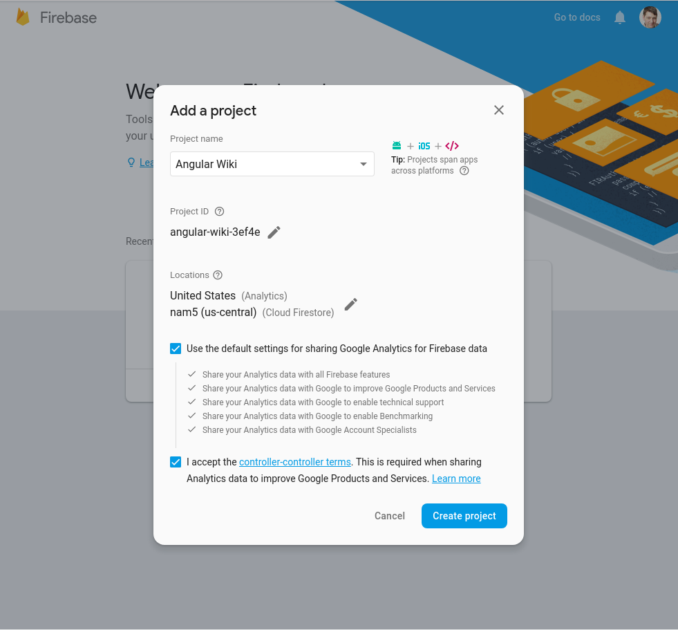 Create a Firebase project