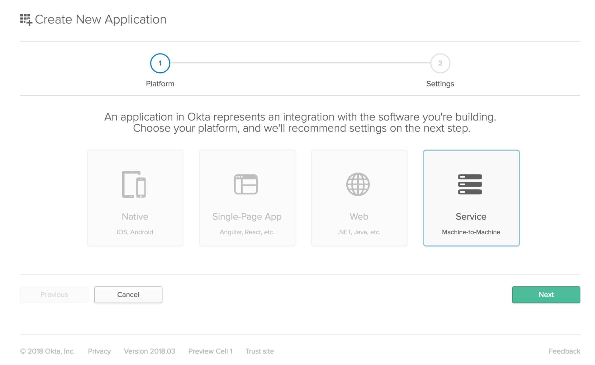 Create an Okta service application