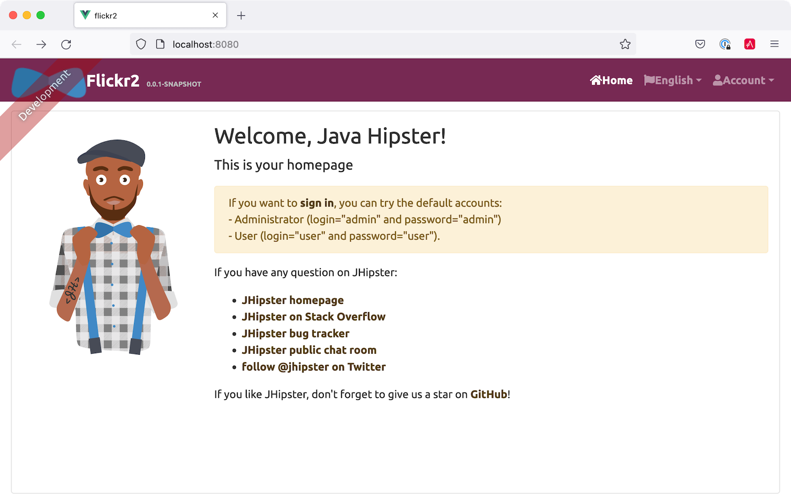 JHipster default homepage