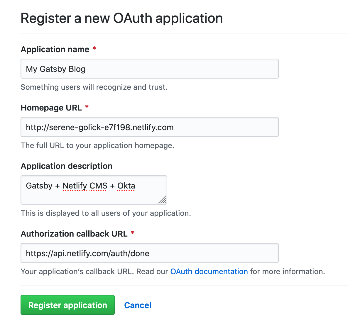 Register GitHub app