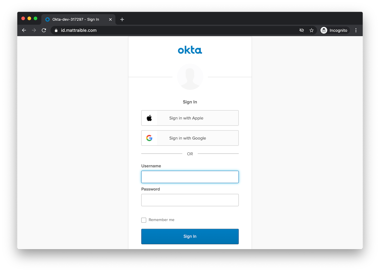 Okta widget with Apple and Google