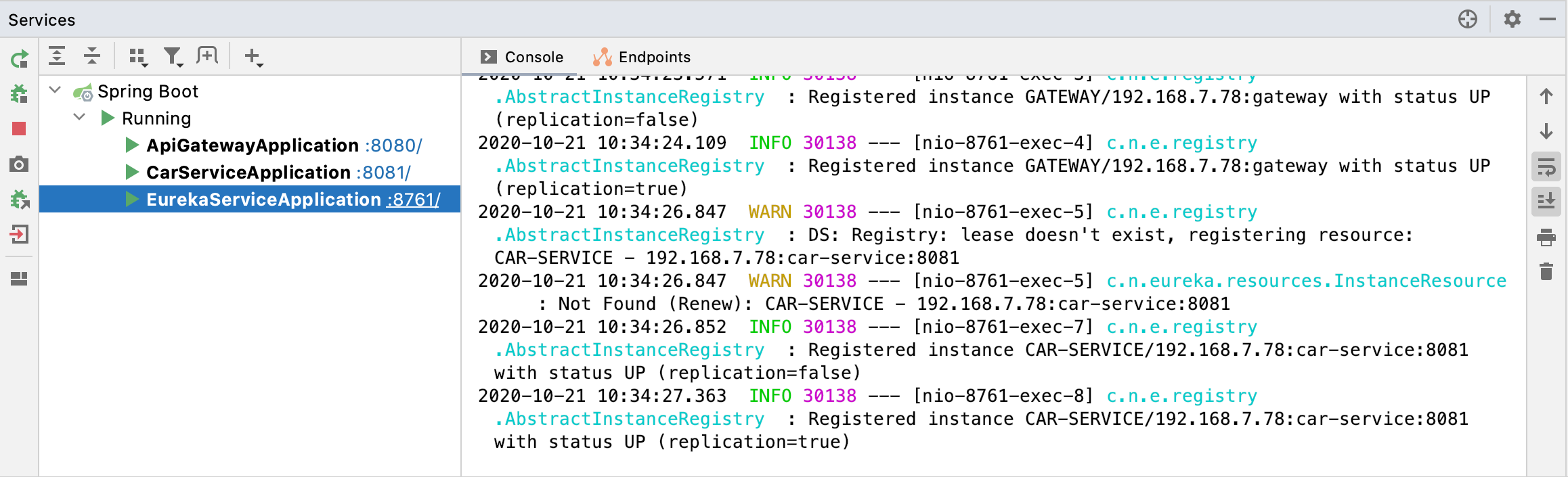 Spring Boot Services running