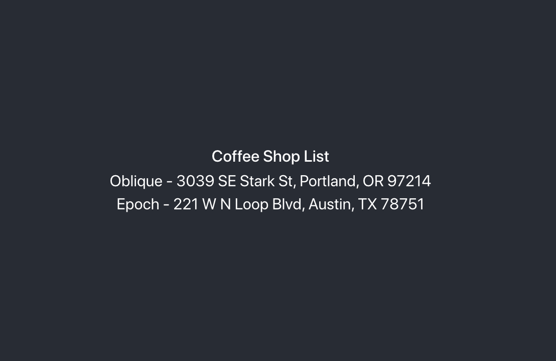 Coffee Shop List