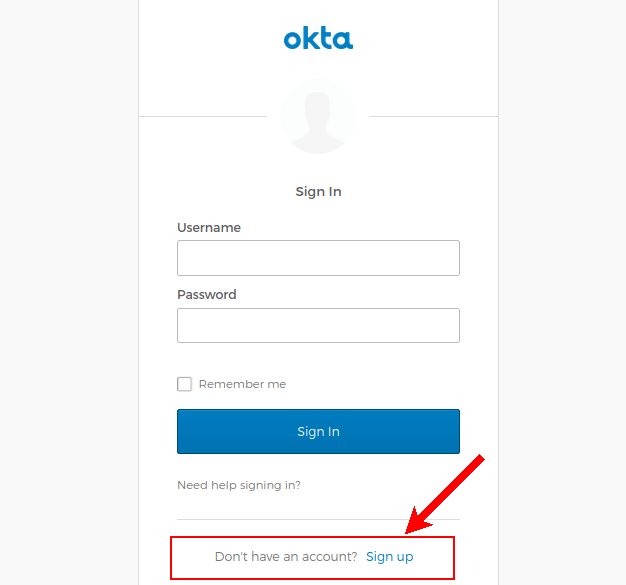 Sign up with Okta enabled