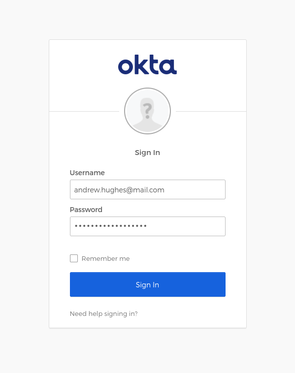 Okta sign-in page