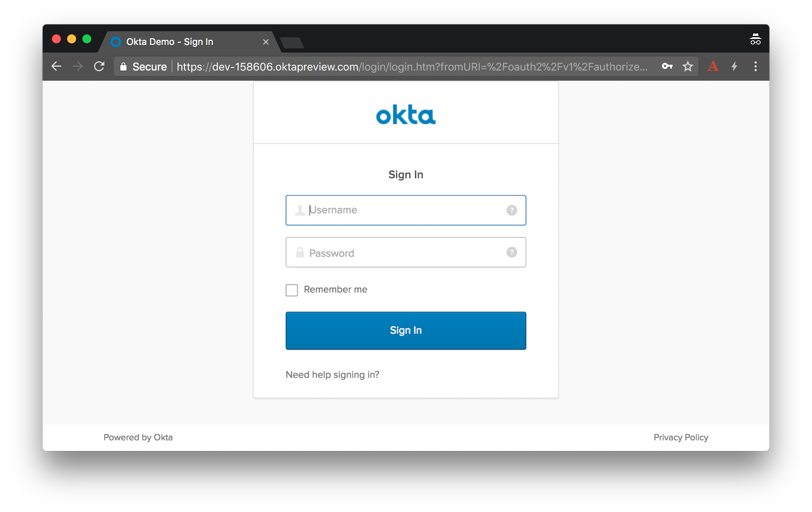 Okta Sign-In Form