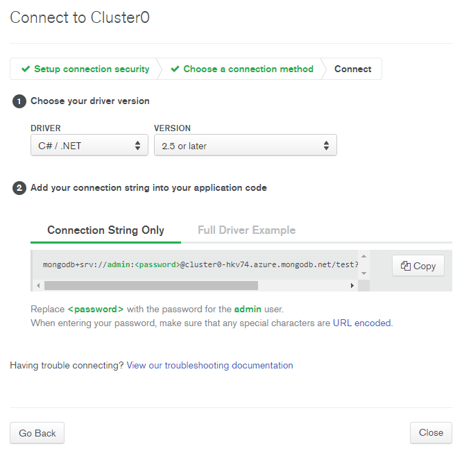 Connect to Cluster Step Two