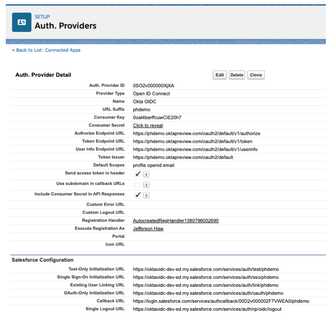 Salesforce auth providers