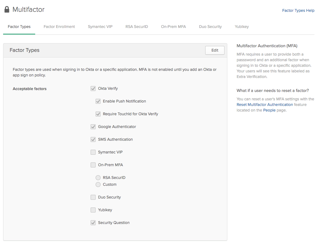 Okta Multi-factor Types