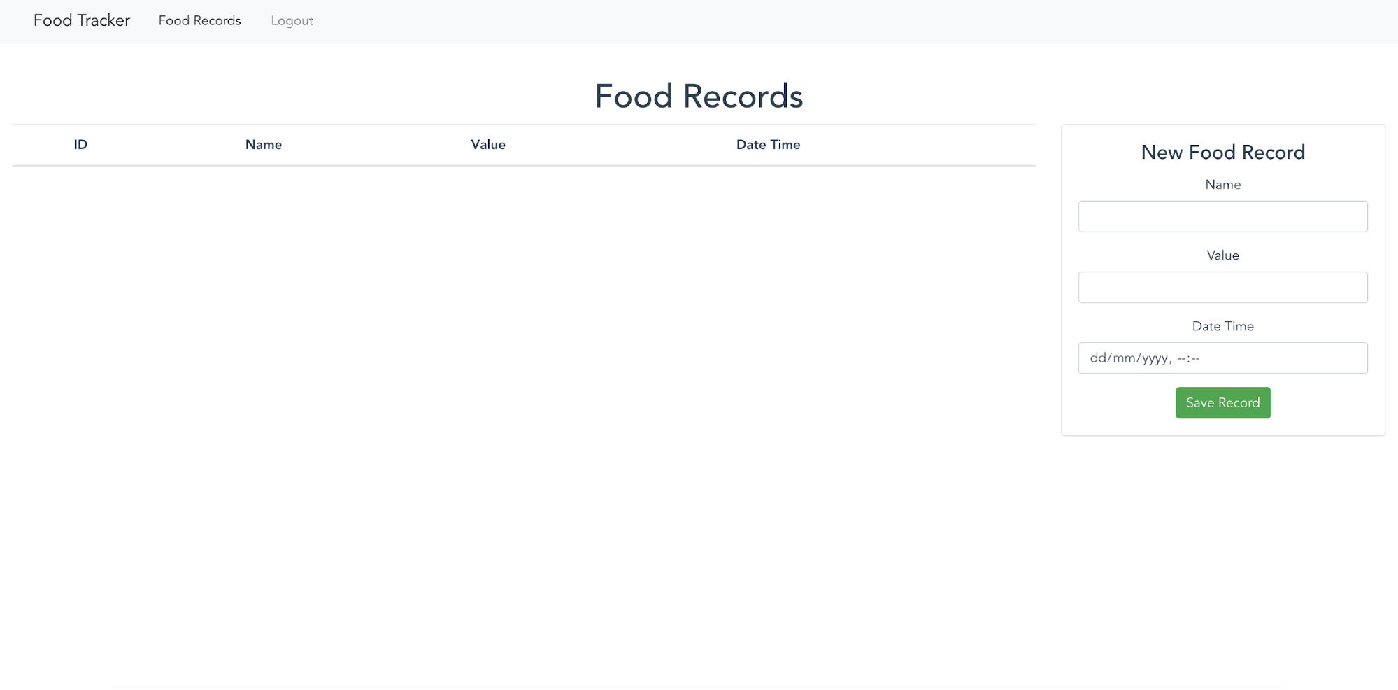 Food Tracker food records page