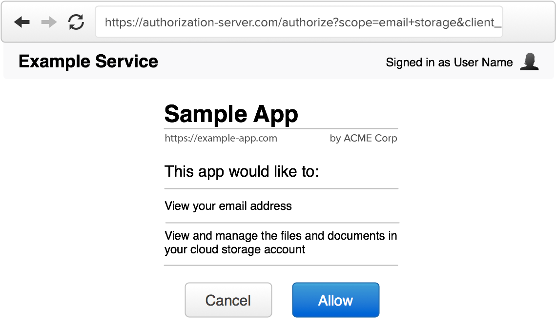 An OAuth consent screen asking the user whether it is okay for the app to see their email address and files