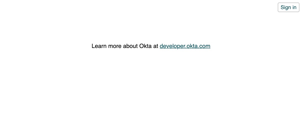 Screenshot of application start showing a sign in button and a link to the Okta Developer site