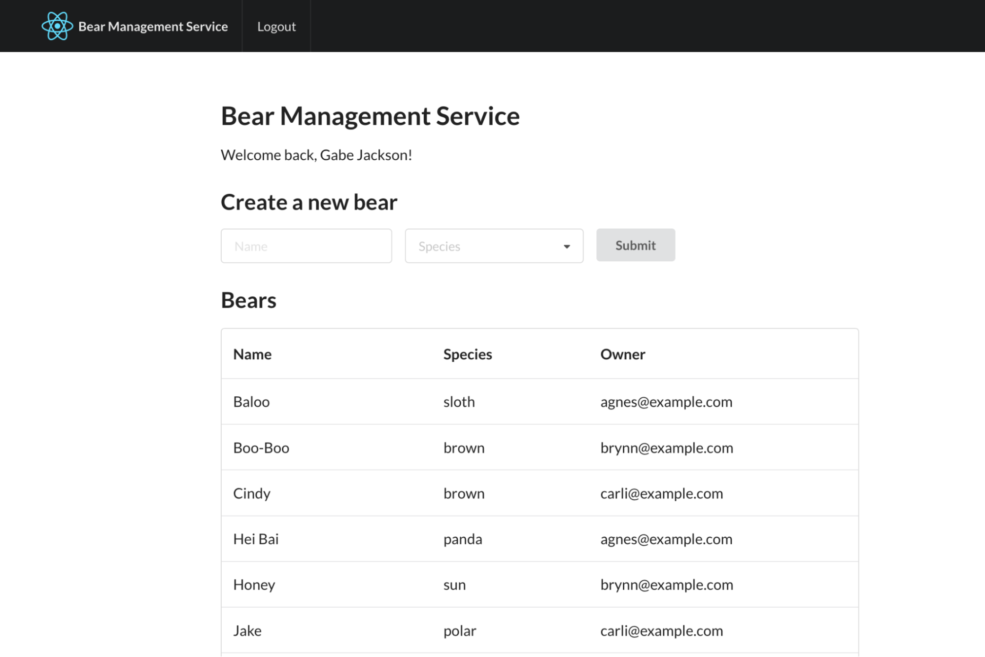 Bear Management Service