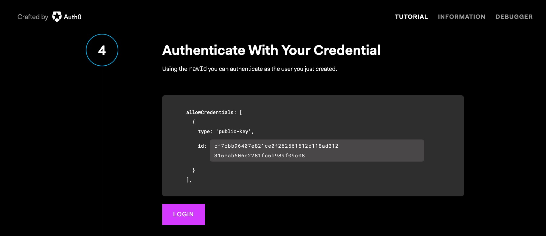webauthn.io site authenticate user prompt from the browser