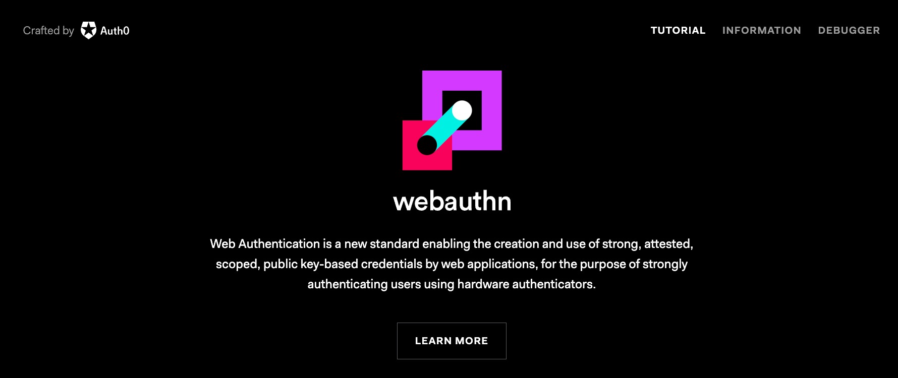 webauthn.me site showing a user name field and a register button
