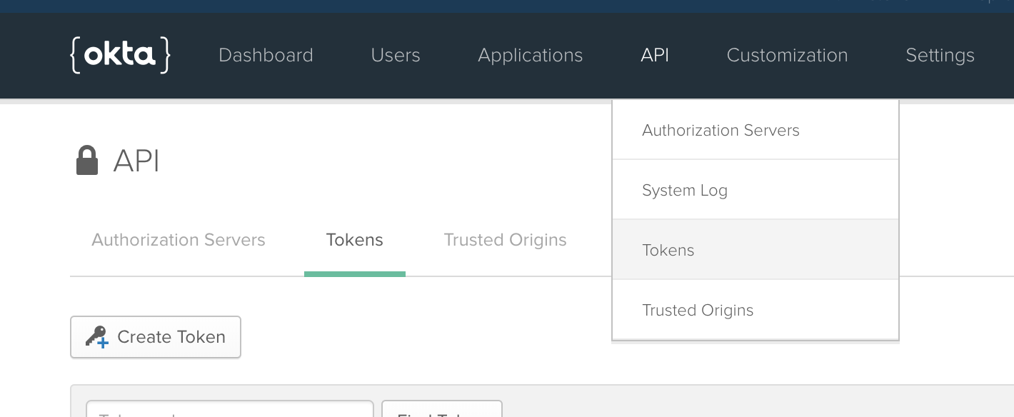 Select tokens from the dropdown menu under API